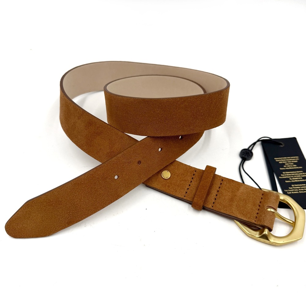 Rag & Bone Audrey Belt Pecan Brown Suede Gold Octagon Buckle Womens Sz M - Picture 5 of 7